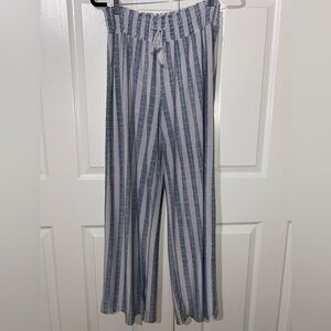 Blue & White Striped Silky Flow Pants